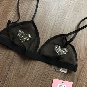 NWT Showpo Black Mesh Heart Sequin Bralette